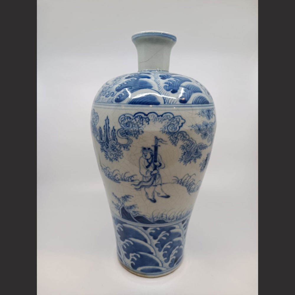大明景泰年製.青花海水紋神獸飛天梅瓶(小扎口) – CF-NFT