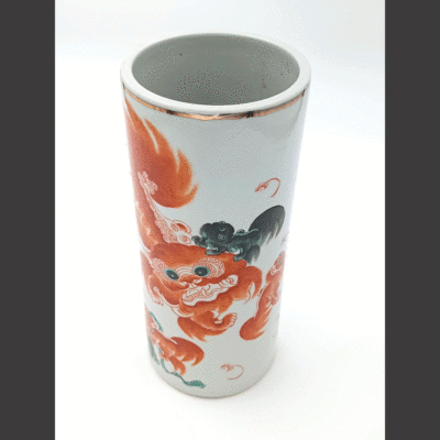 清末 粉彩太獅小獅帽筒(光緒年製)